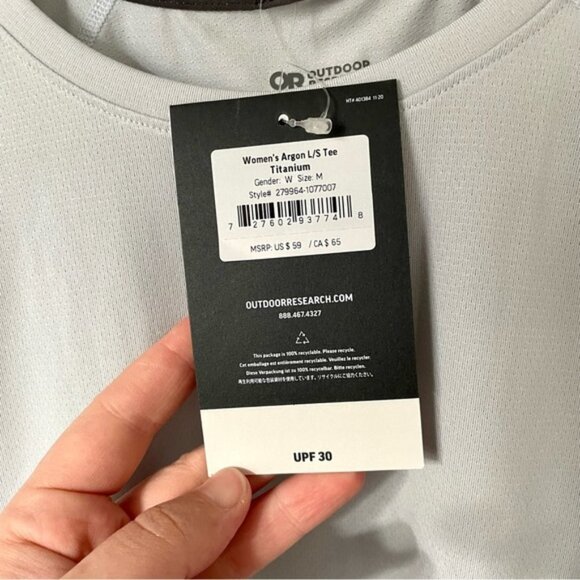 Outdoor Research Women's Argon L/S Tee Titanium NWT - Picture 7 of 8